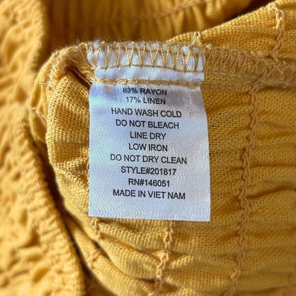 Monteau Linen Ruffled Smocked Yellow Crop Top Womens Small Boho Cottagecore Y2K - Picture 11 of 11